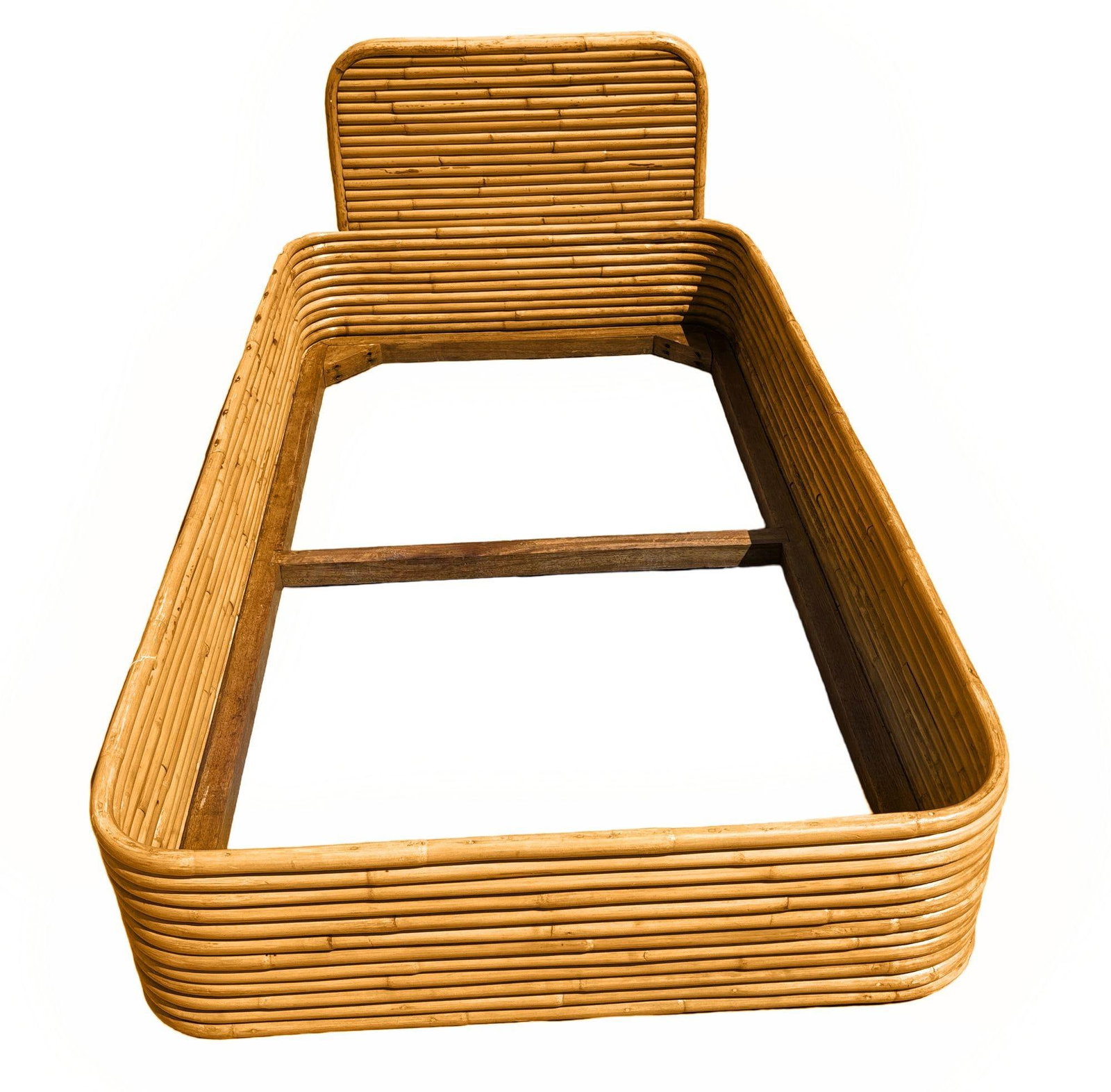 Restored Art Deco Stacked Rattan Twin Size Bed Frame &Headboard, 2 Available - 3