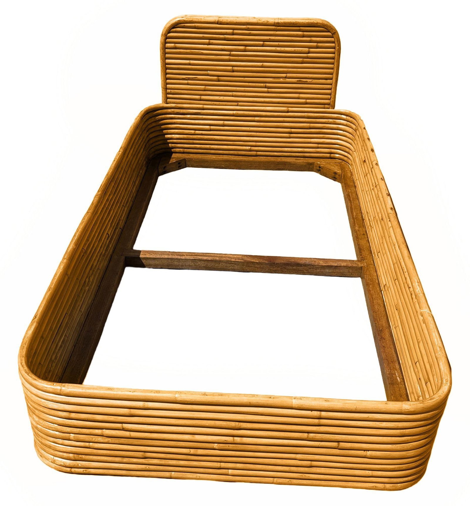 Restored Art Deco Stacked Rattan Twin Size Bed Frame &Headboard, 2 Available - 5