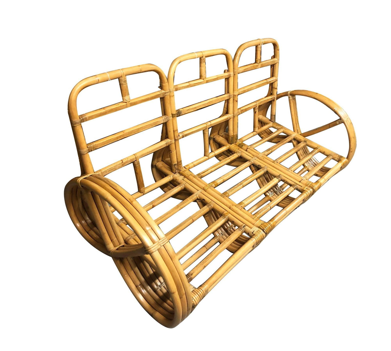 Restored Mid-century Rattan 3-Strand Full Pretzel 3-Seat Sectional Sofa - 4