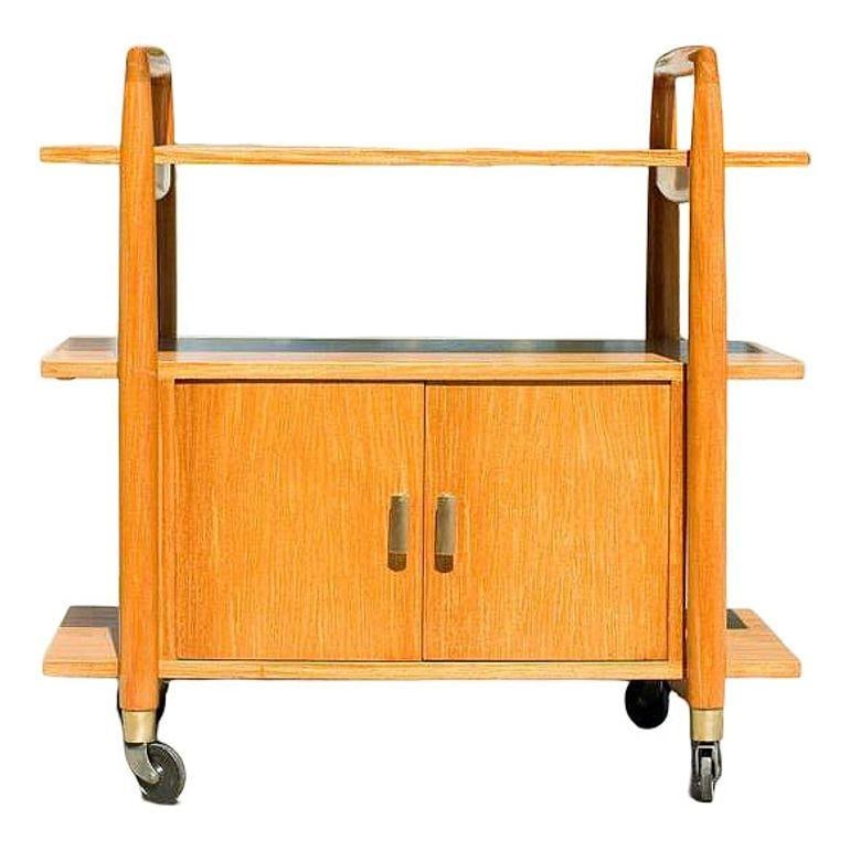 Mid-Century Three-Tier Bar Serving Cart w/ Storage Cabinet - 15