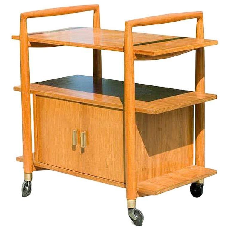 Mid-Century Three-Tier Bar Serving Cart w/ Storage Cabinet - 9