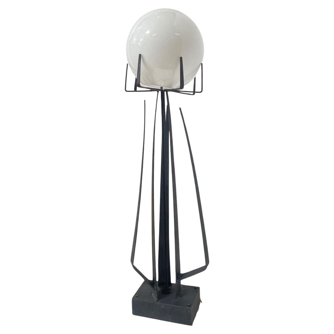 Brutalist Wrought Iron Sculptural Floor Lamp with Glass Shade by Jean Maylon - 15