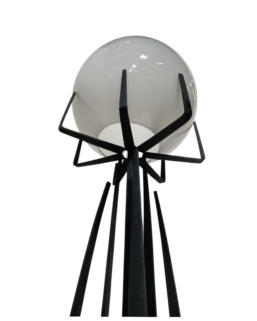 Brutalist Wrought Iron Sculptural Floor Lamp with Glass Shade by Jean Maylon - 5