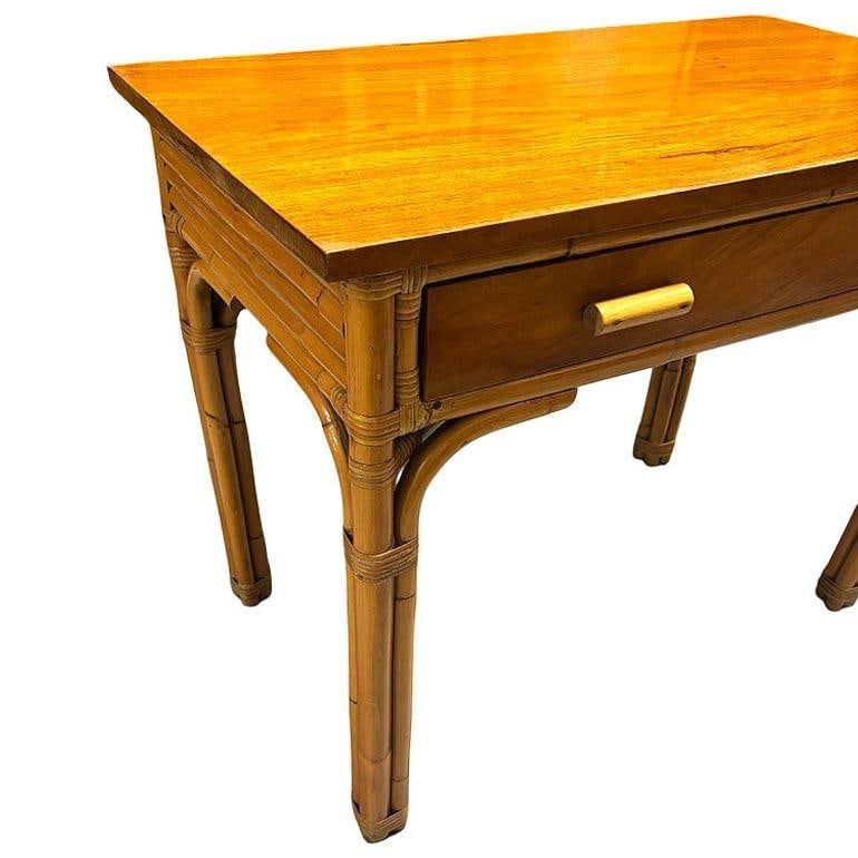 Restored Art Deco Rattan & Mahogany Secretary Writing Desk - 3