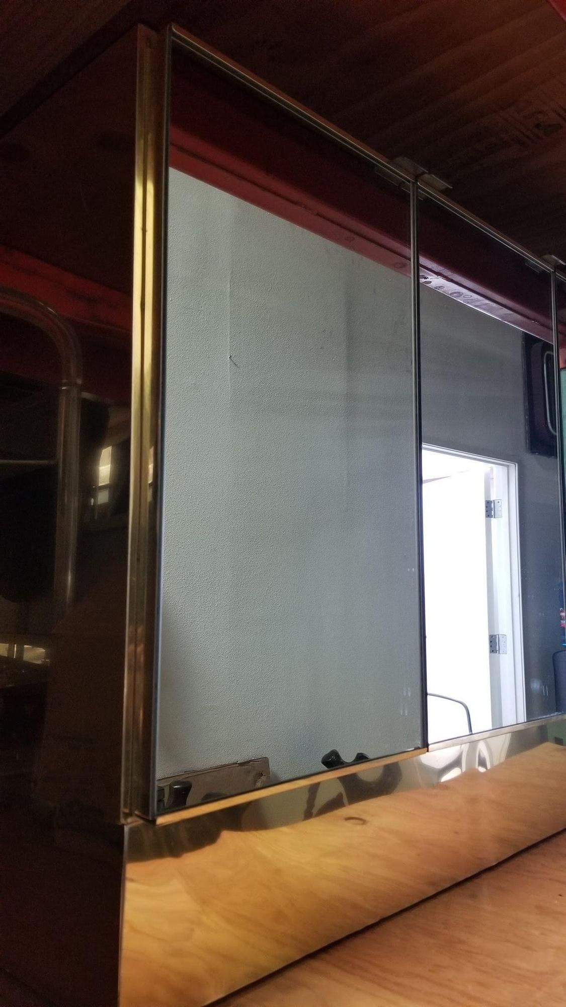 1970's Brass and Mirror Three Door Cabinet by Ello - 2