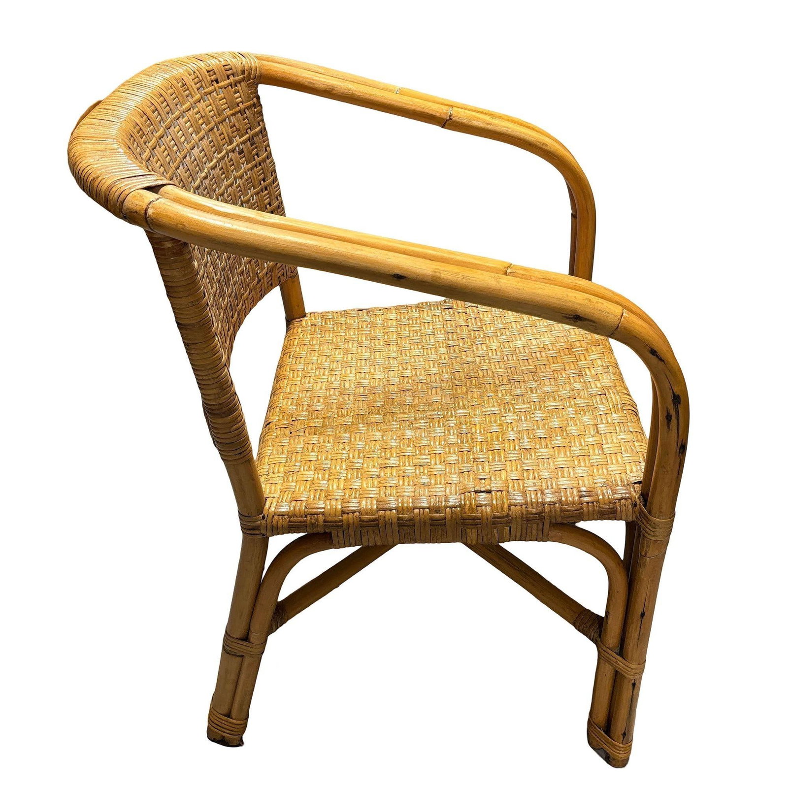 Restored Modern 2-Strand Rattan Armchair Dining Chair w/ Wicker Seat, Set of 4 - 3