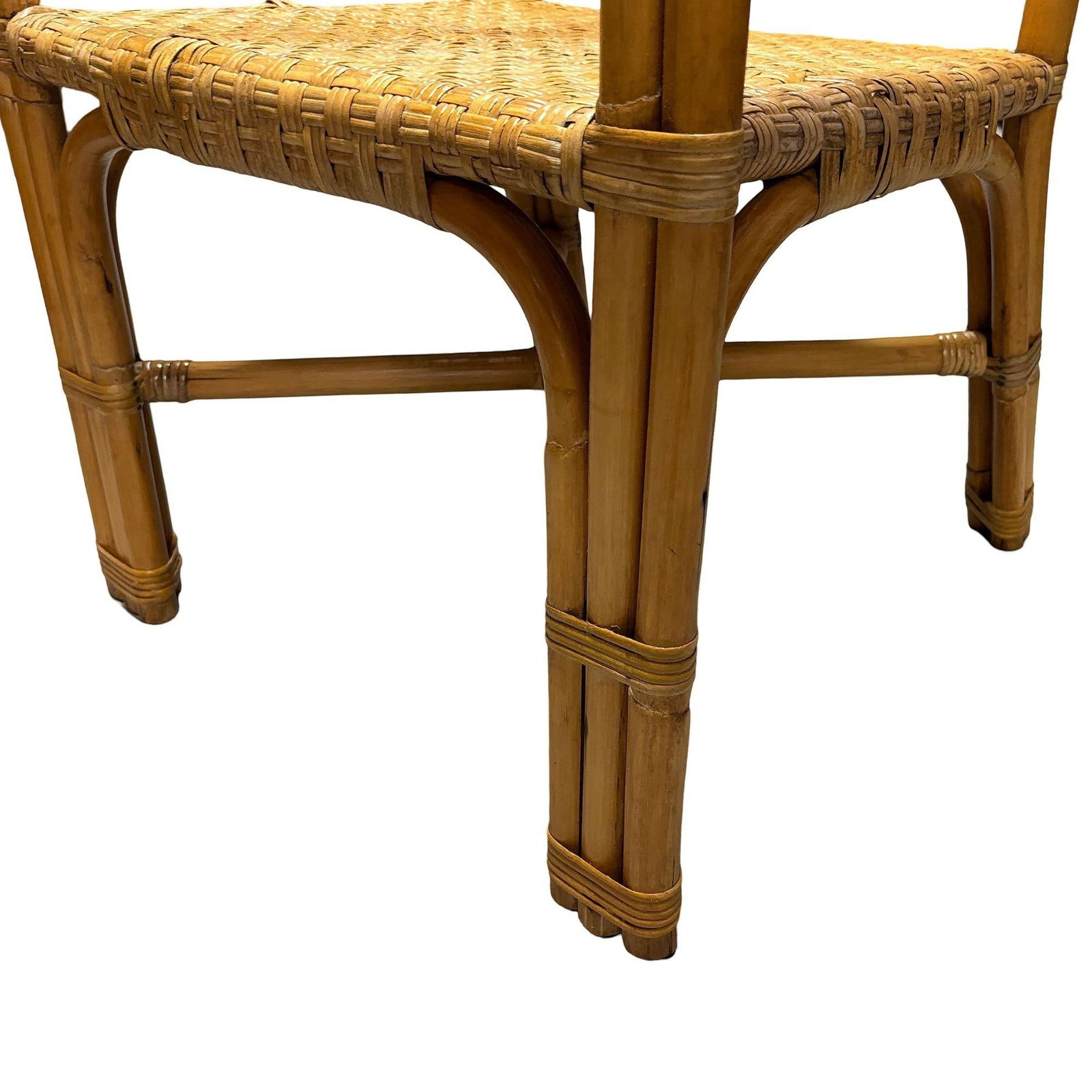 Restored Modern 2-Strand Rattan Armchair Dining Chair w/ Wicker Seat, Set of 4 - 4