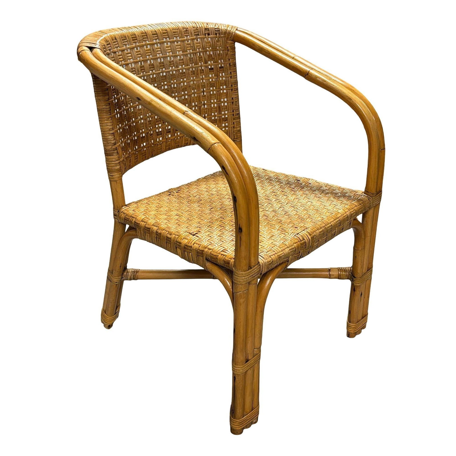 Restored Modern 2-Strand Rattan Armchair Dining Chair w/ Wicker Seat, Set of 4 - 8