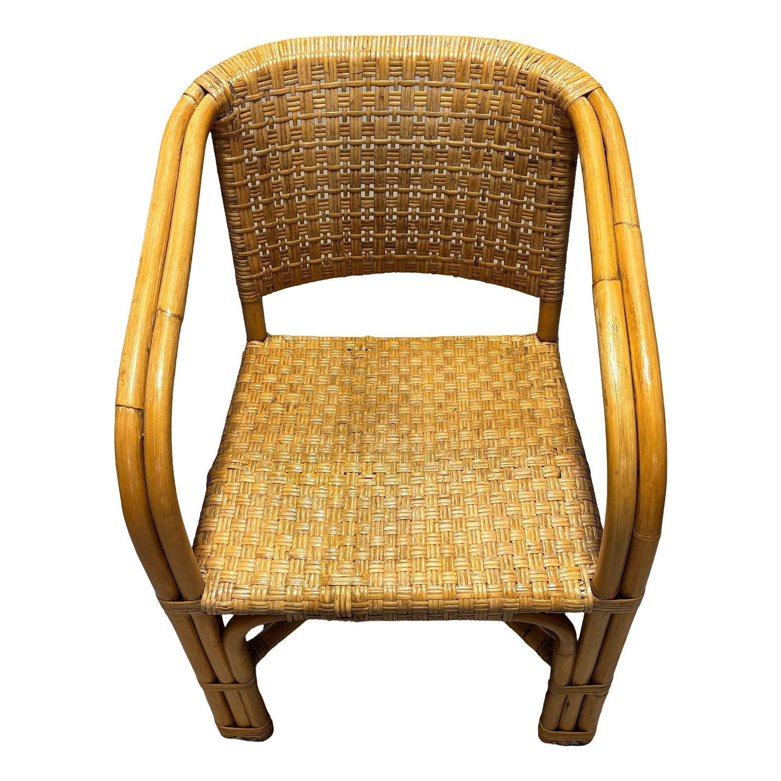 Restored Modern 2-Strand Rattan Armchair Dining Chair w/ Wicker Seat, Set of 4 - 9