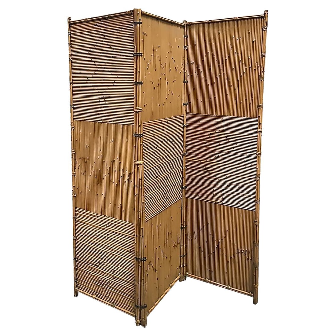 3 Panel Folding Screen, Stick Reed Rattan - 2