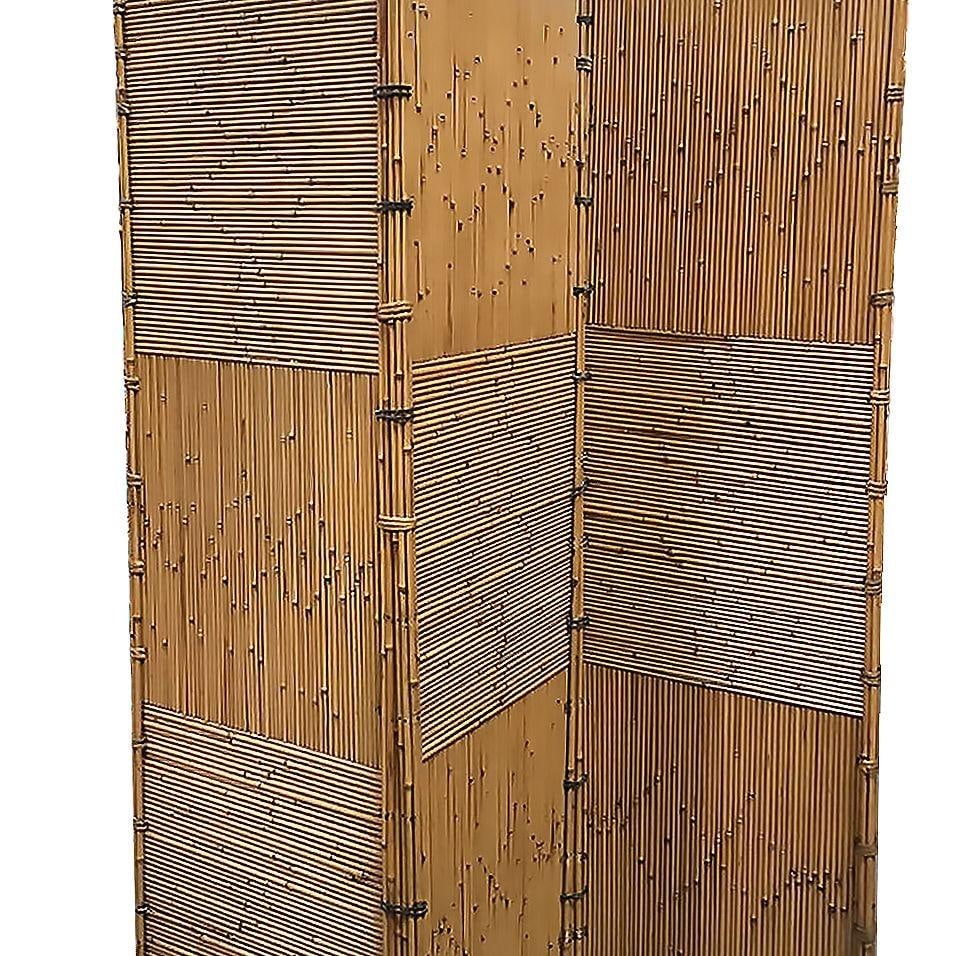 3 Panel Folding Screen, Stick Reed Rattan - 4