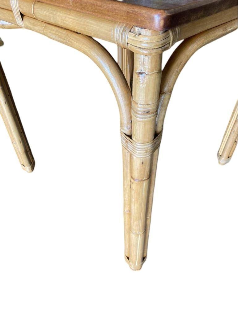 Restored Mid-century 3-Strand "Arch" Base Rattan Games Table W/ Mahogany Top - 4