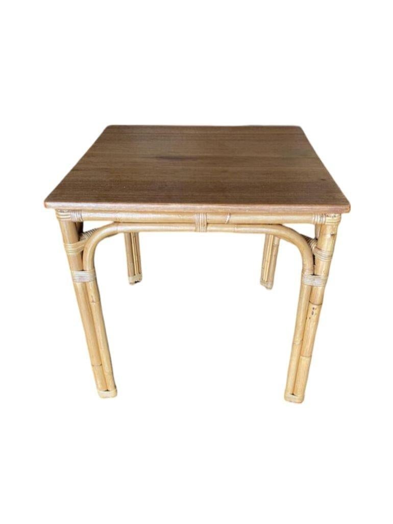 Restored Mid-century 3-Strand "Arch" Base Rattan Games Table W/ Mahogany Top - 8