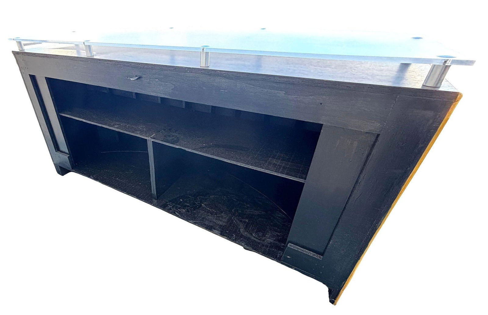 1990s Postmodern Dry Bar w/ Plexiglass Top & Rattan Borders - 13