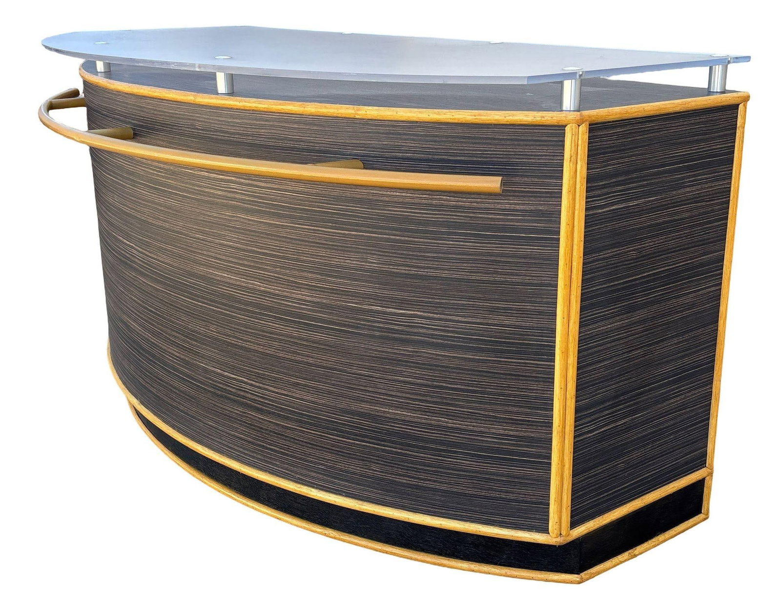 1990s Postmodern Dry Bar w/ Plexiglass Top & Rattan Borders - 2