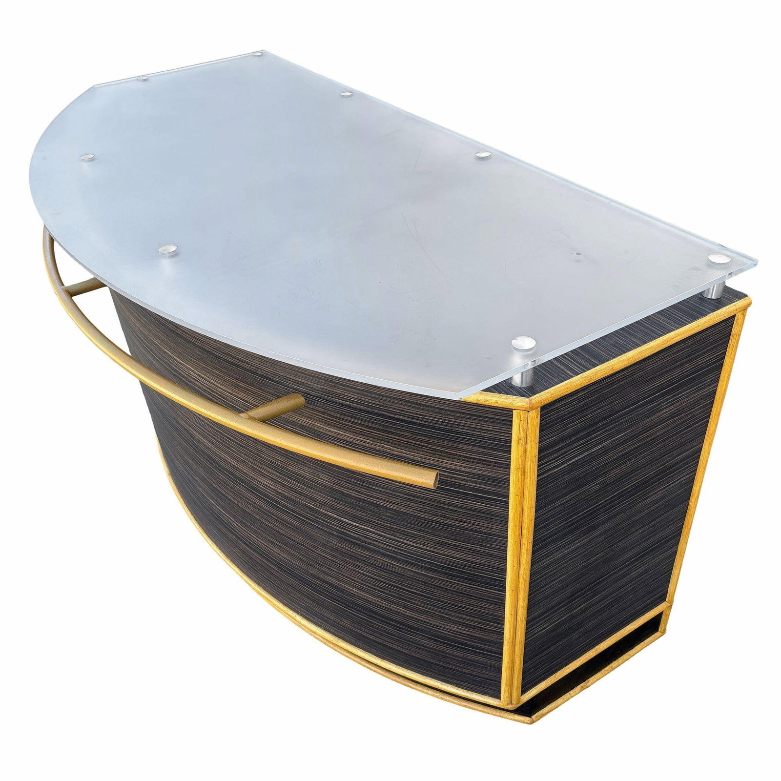 1990s Postmodern Dry Bar w/ Plexiglass Top & Rattan Borders - 3