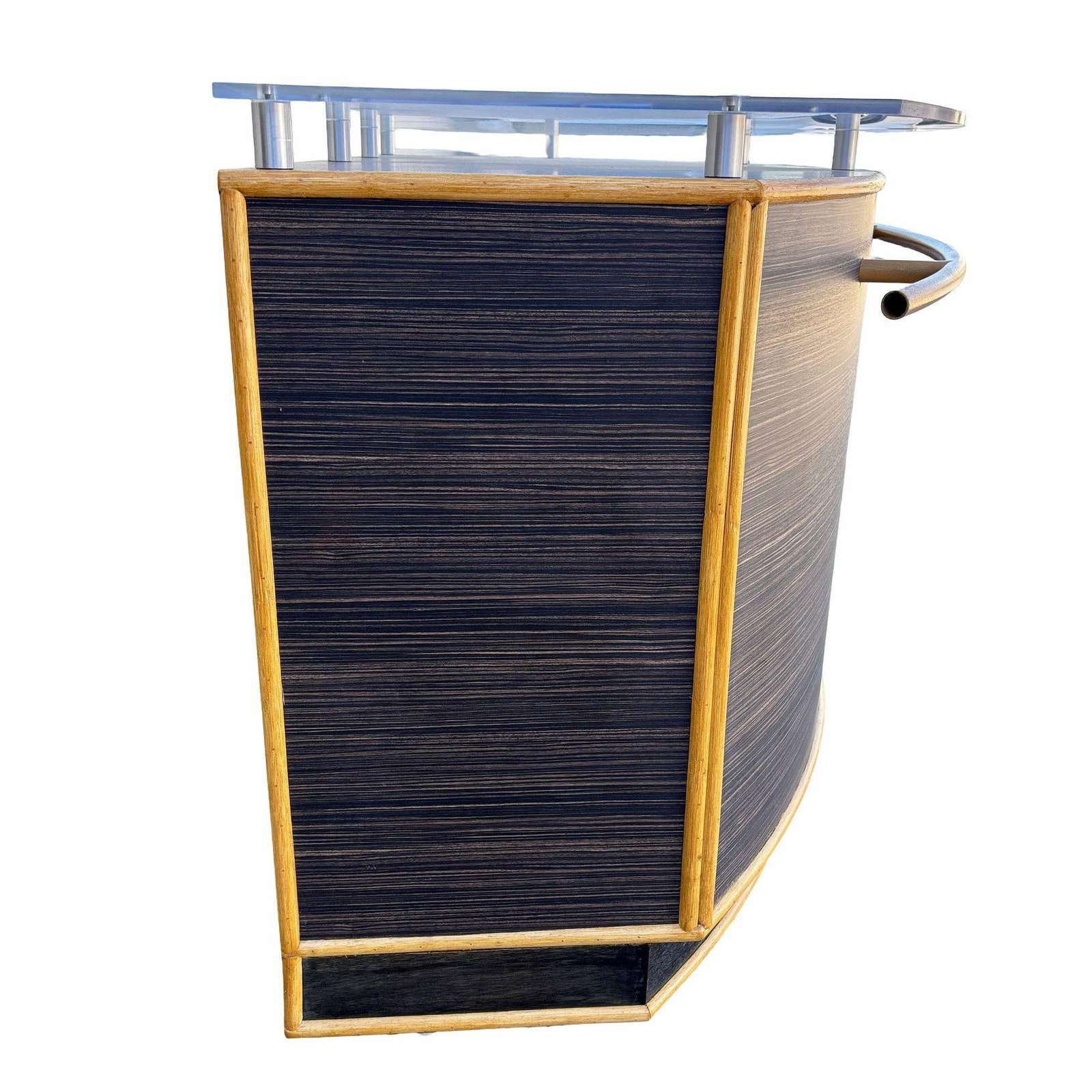 1990s Postmodern Dry Bar w/ Plexiglass Top & Rattan Borders - 5