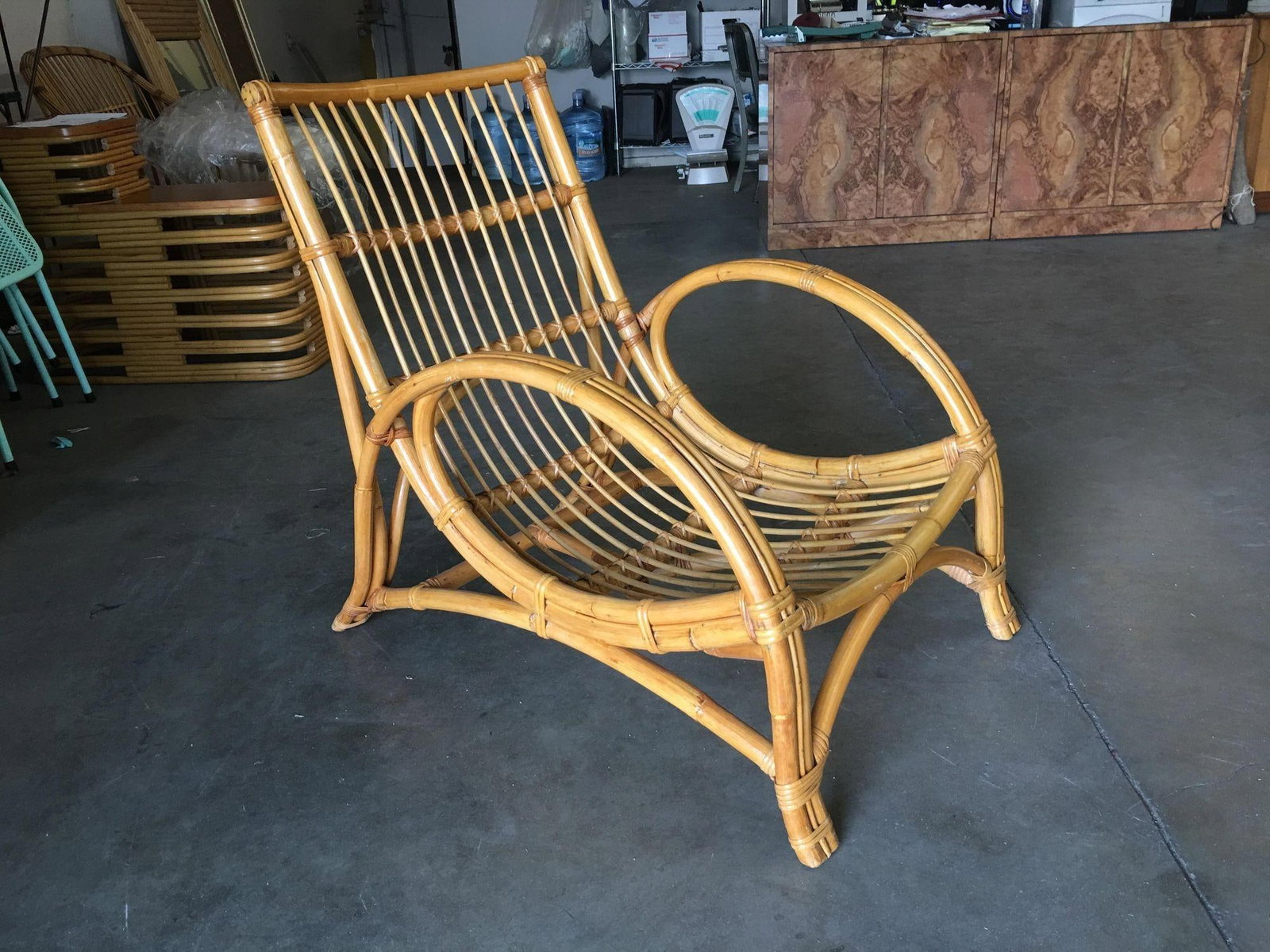 Restored Two-Strand Slope Seat Rattan Chaise Lounge With Ottoman - 10