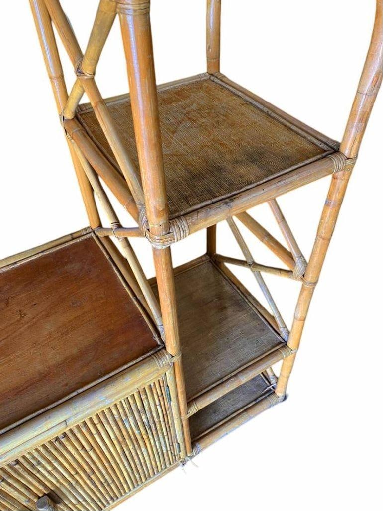 Restored Rattan Seven-Tier Display Shelf Wall Etagere Unit w/ Cabinet - 13