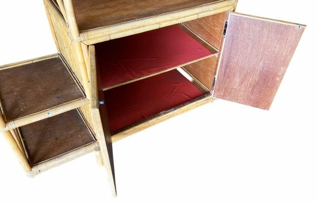 Restored Rattan Seven-Tier Display Shelf Wall Etagere Unit w/ Cabinet - 5