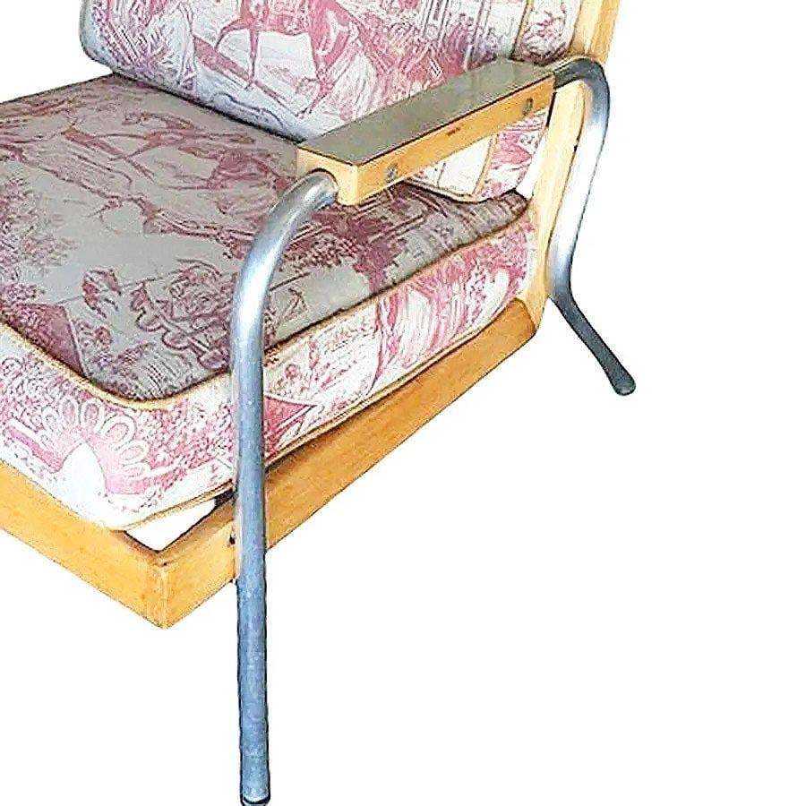 Rare Mid-Century Chrome Tubular Steel & Blonde Oak Lounge Chair by Hill-Rom Pair - 12