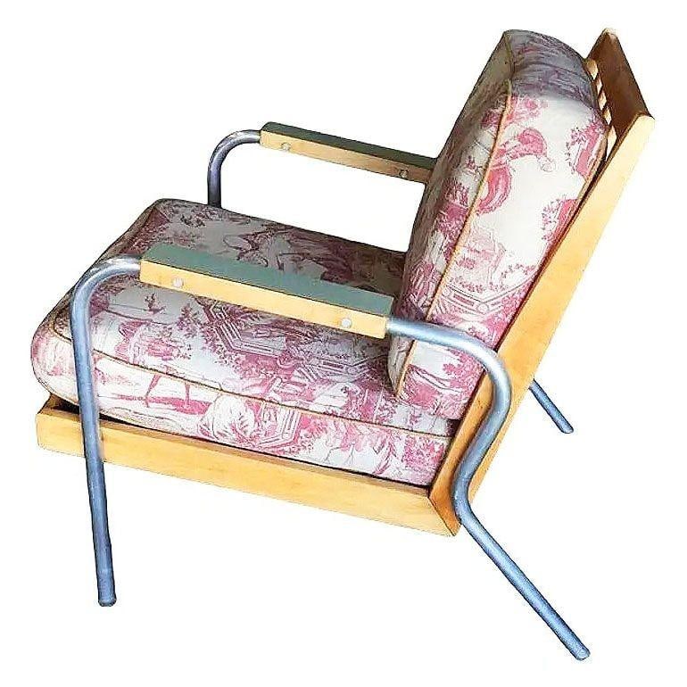 Rare Mid-Century Chrome Tubular Steel & Blonde Oak Lounge Chair by Hill-Rom Pair - 6