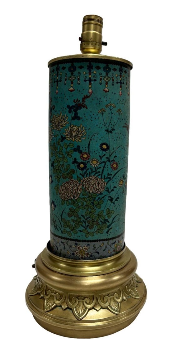 Vintage Cloisonne Inlaid Floral Turquoise Table Lamp - 5