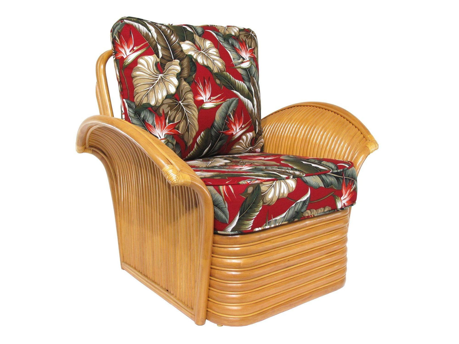 Art Deco Style "Golden Girls" Rattan Fan Arm Lounge Chair w/ Ottoman Set - 16