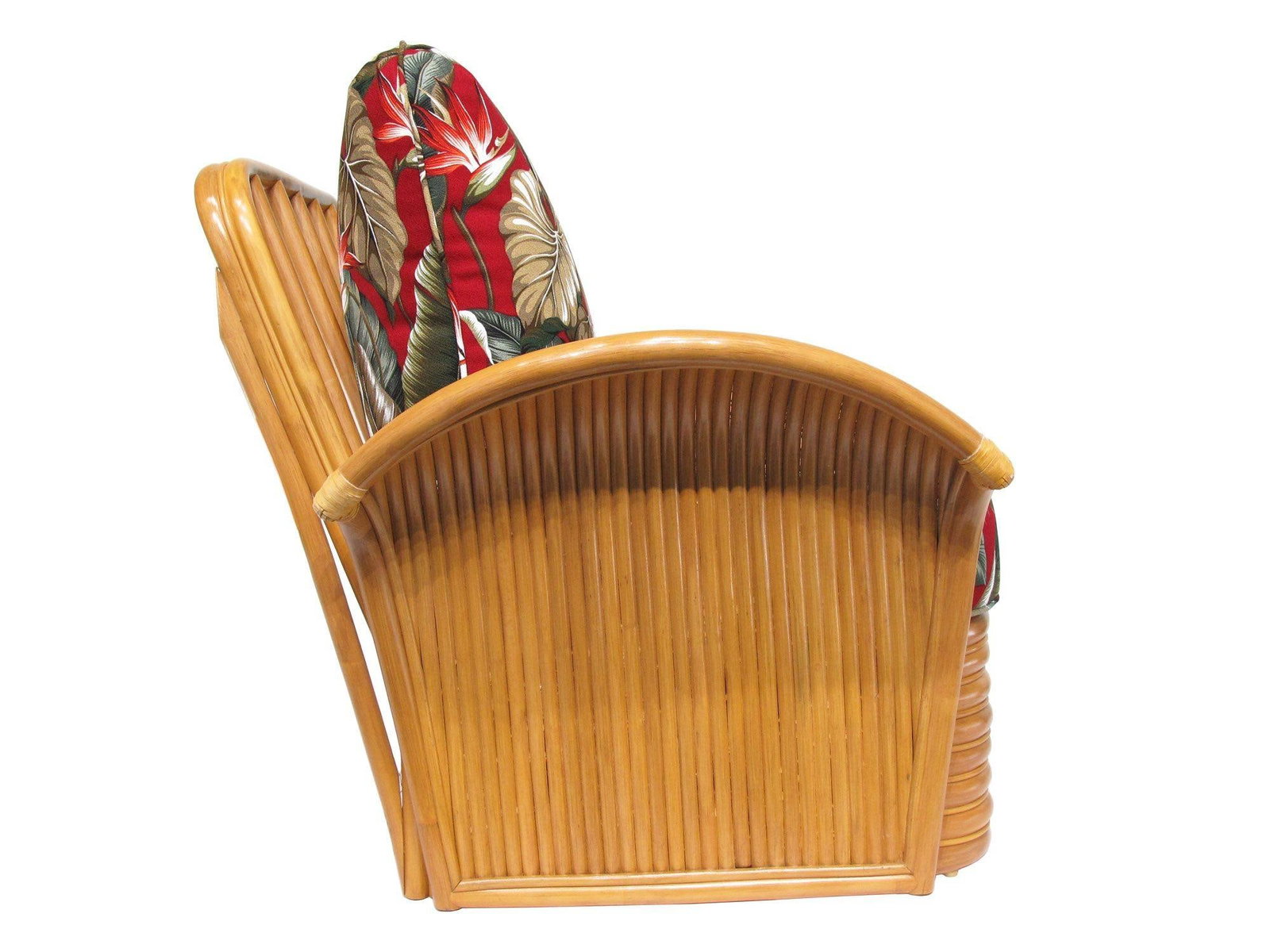 Art Deco Style "Golden Girls" Rattan Fan Arm Lounge Chair w/ Ottoman Set - 5