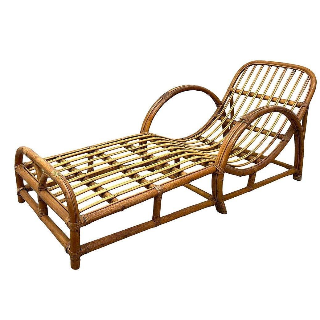Restored Two-Strand "Half Moon" Rattan Cup Seat Chaise Lounge - 17