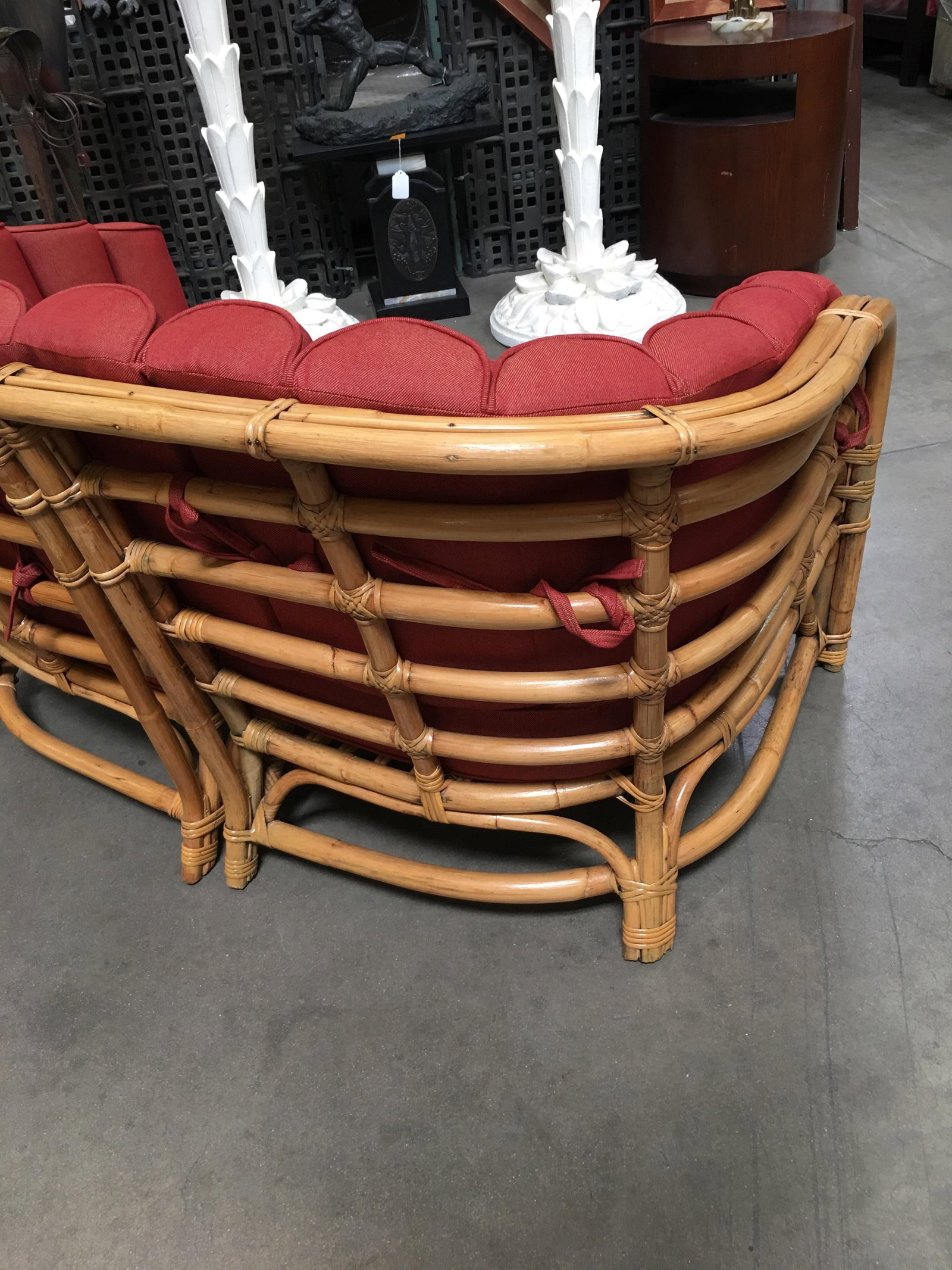 Restored Art Deco Rattan Shell Back Rattan Sectional Loveseat Sofa - 13