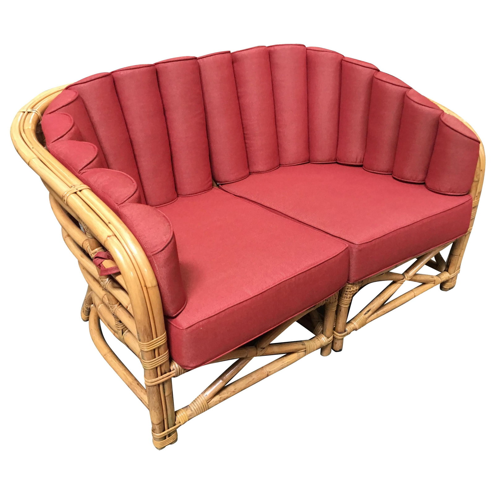 Restored Art Deco Rattan Shell Back Rattan Sectional Loveseat Sofa - 16