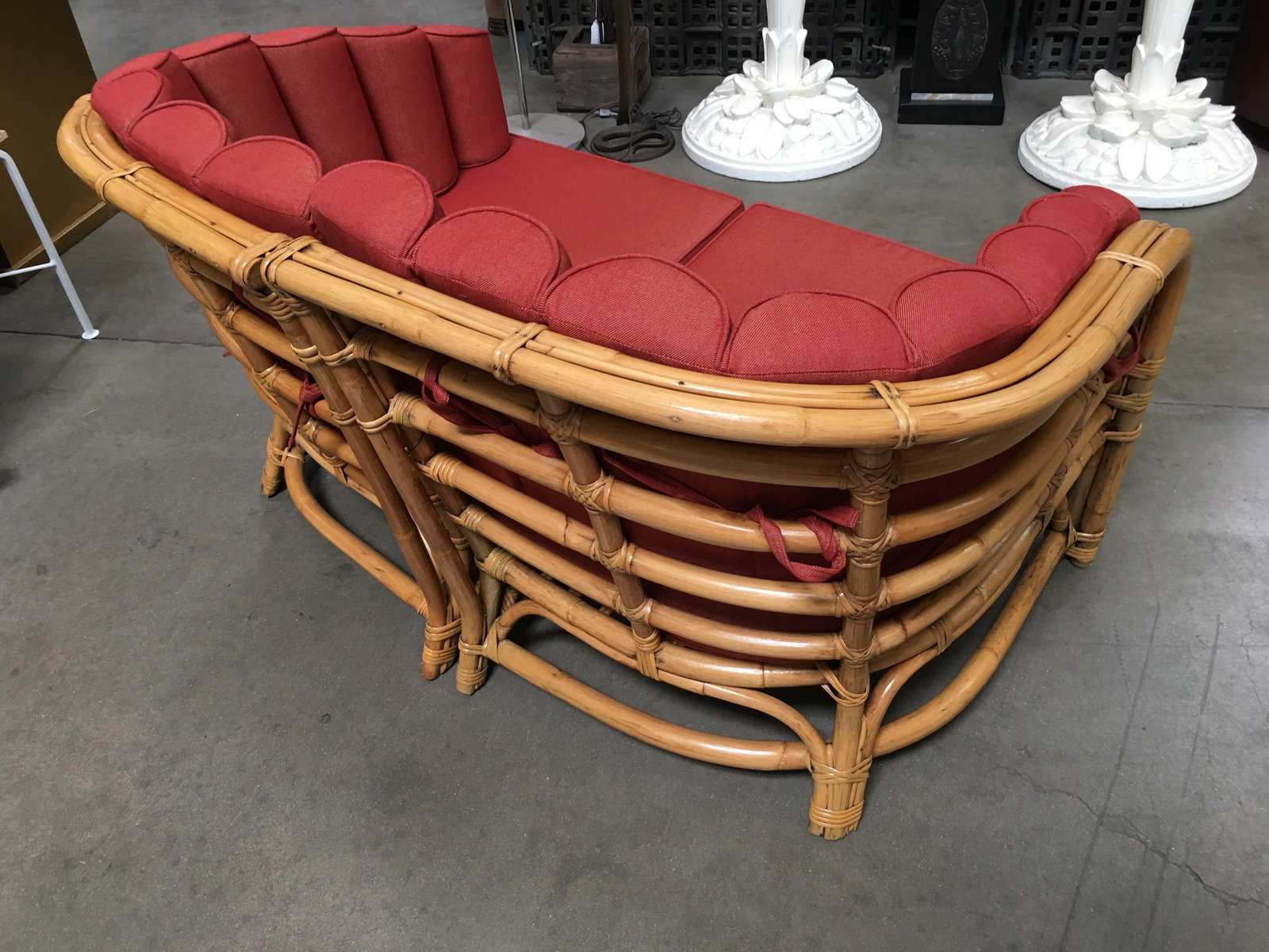 Restored Art Deco Rattan Shell Back Rattan Sectional Loveseat Sofa - 20