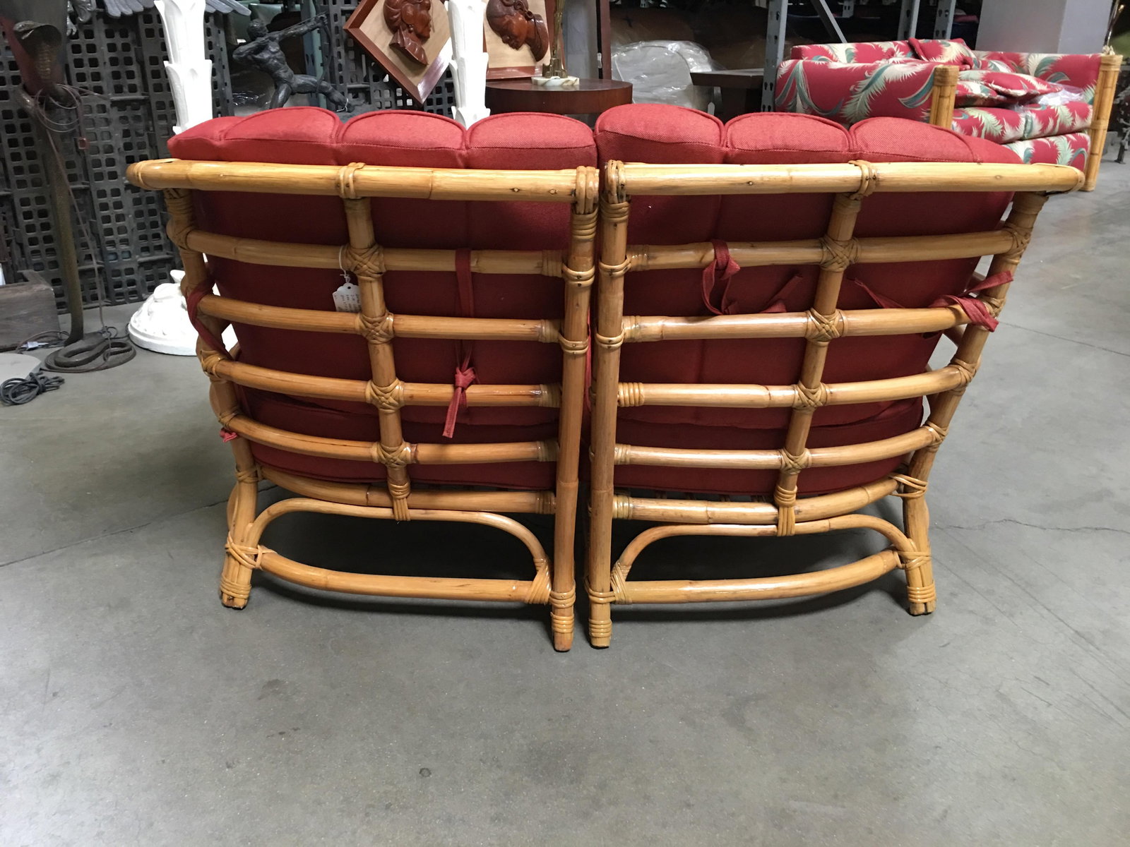 Restored Art Deco Rattan Shell Back Rattan Sectional Loveseat Sofa - 3