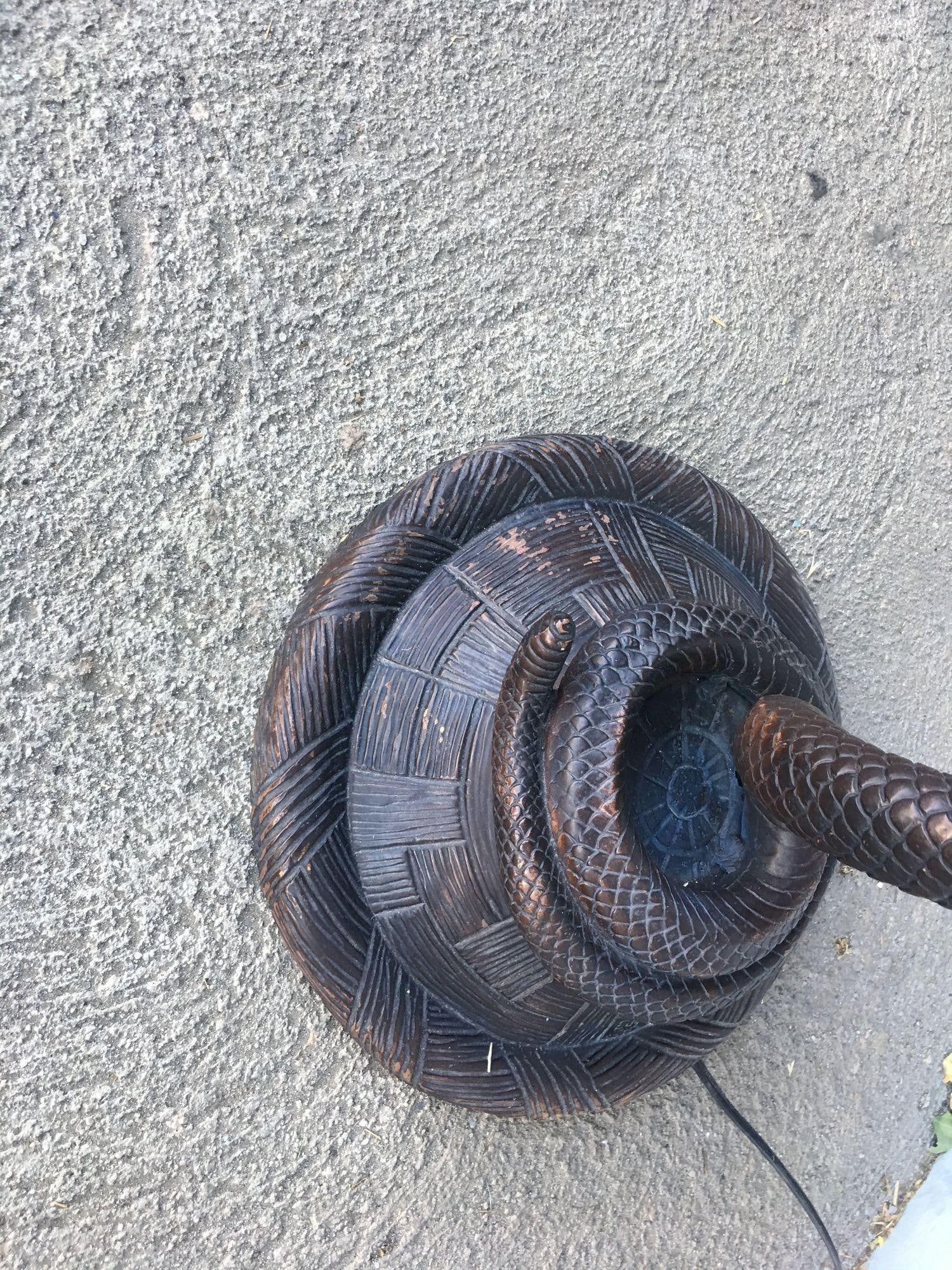 Edgar Brandt Style Bronze Snake Floor Lamp W/ Stained Glass Shade, 2 Available - 16