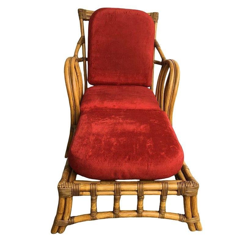 Rare Paul Frankl Styled Faux Rattan Outdoor/Patio Chaise Lounge Chair, Pair - 2