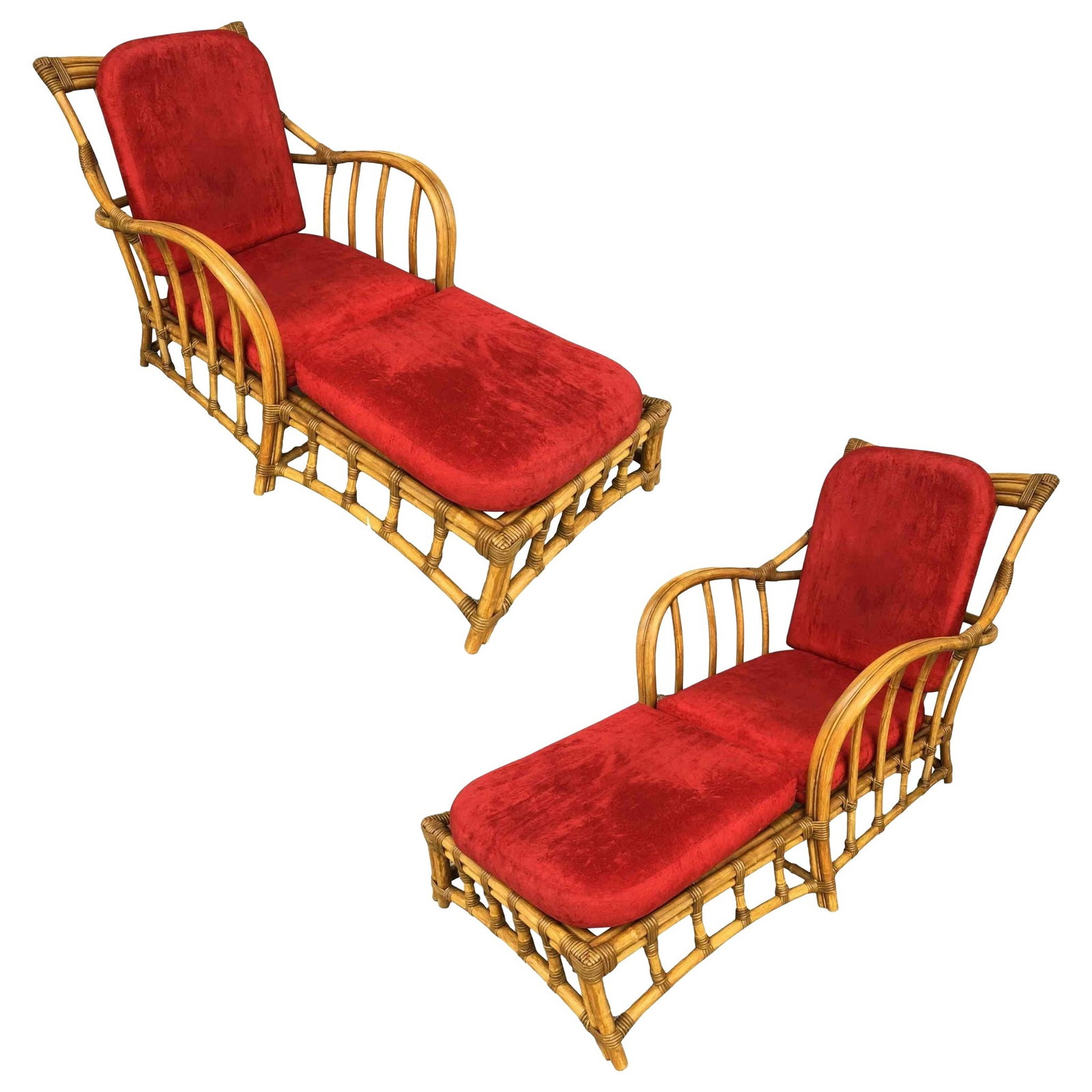 Rare Paul Frankl Styled Faux Rattan Outdoor/Patio Chaise Lounge Chair, Pair - 7