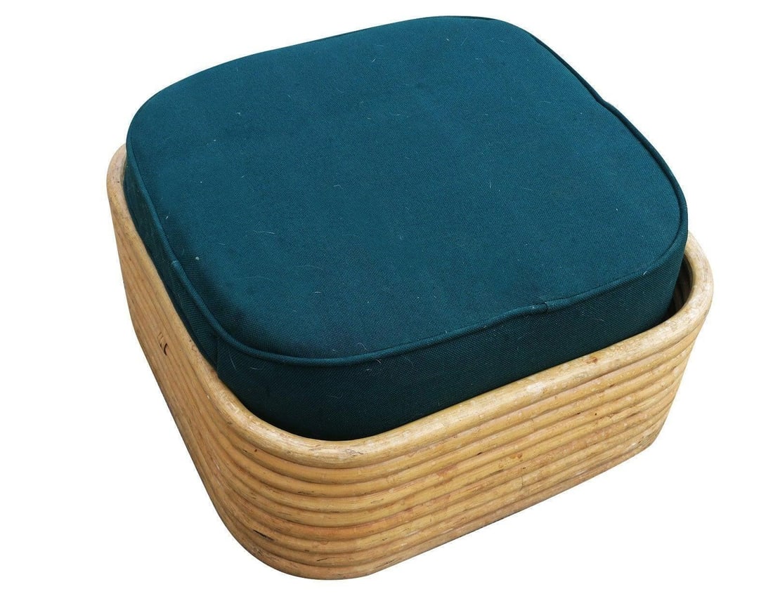 Restored Paul Frankl Style Six-Strand Square Pretzel Rattan Lounge Chair Ottoman - 5