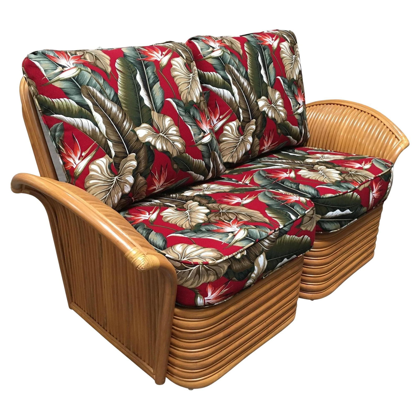 Art "Hawaii" Rattan Fan Arm Two-Seat Sectional Settee Sofa - 13
