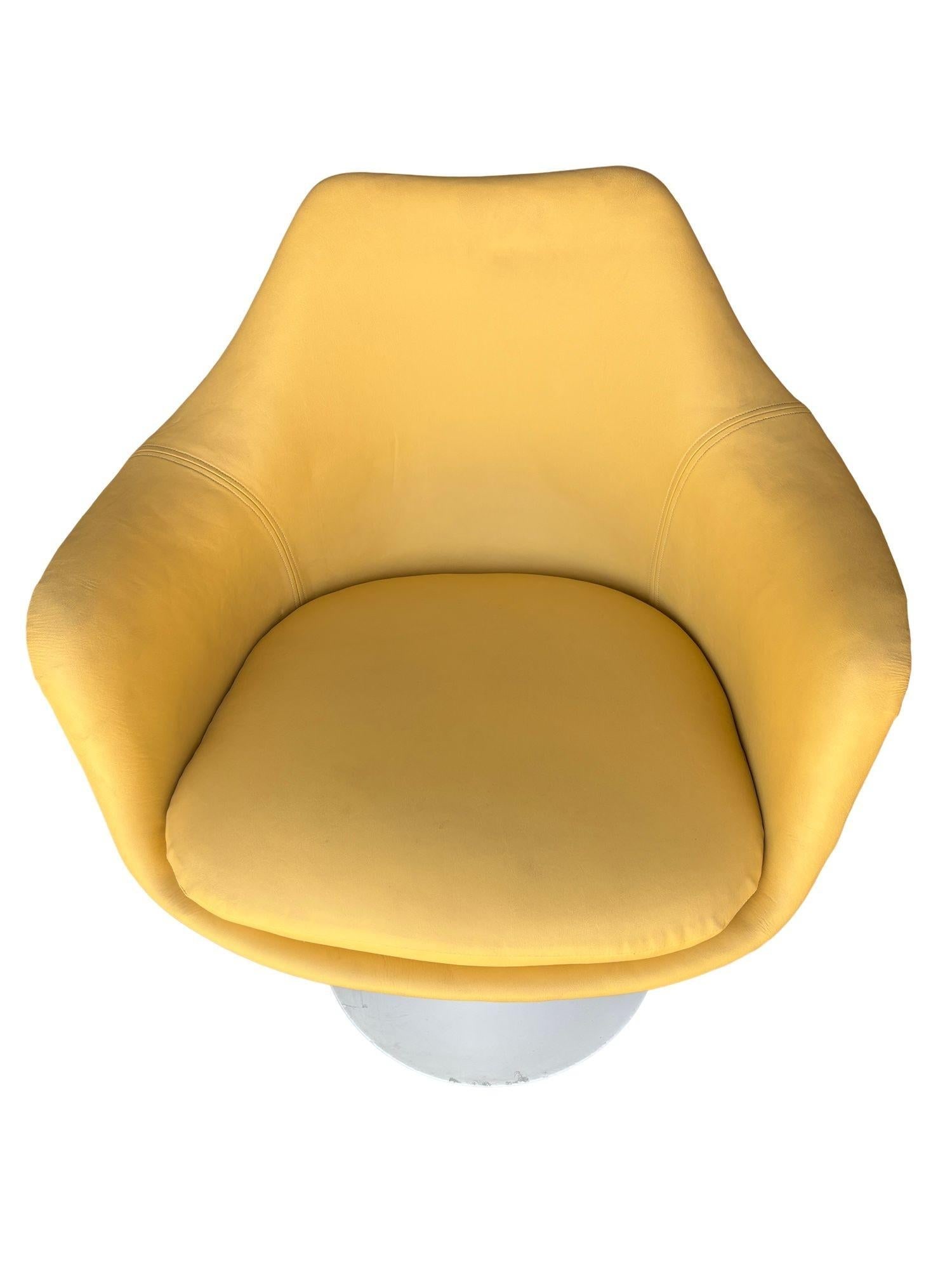 Eero Saarinen Yellow Leather Tulip Arm Chair Pedestal Collection by Knoll - 8