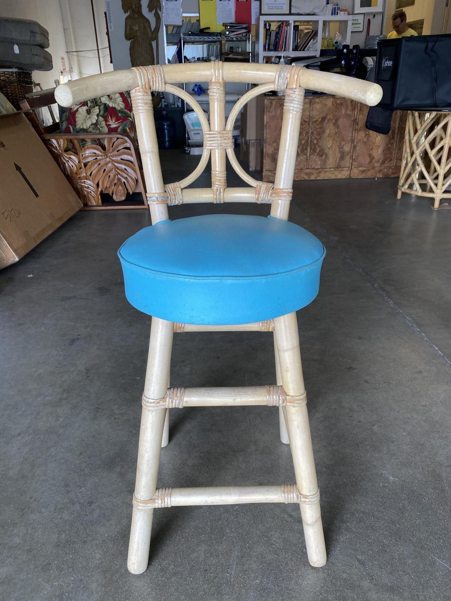 Restored Rattan Bar Stools with Hour Glass Seat Back, Set of 6 - 10