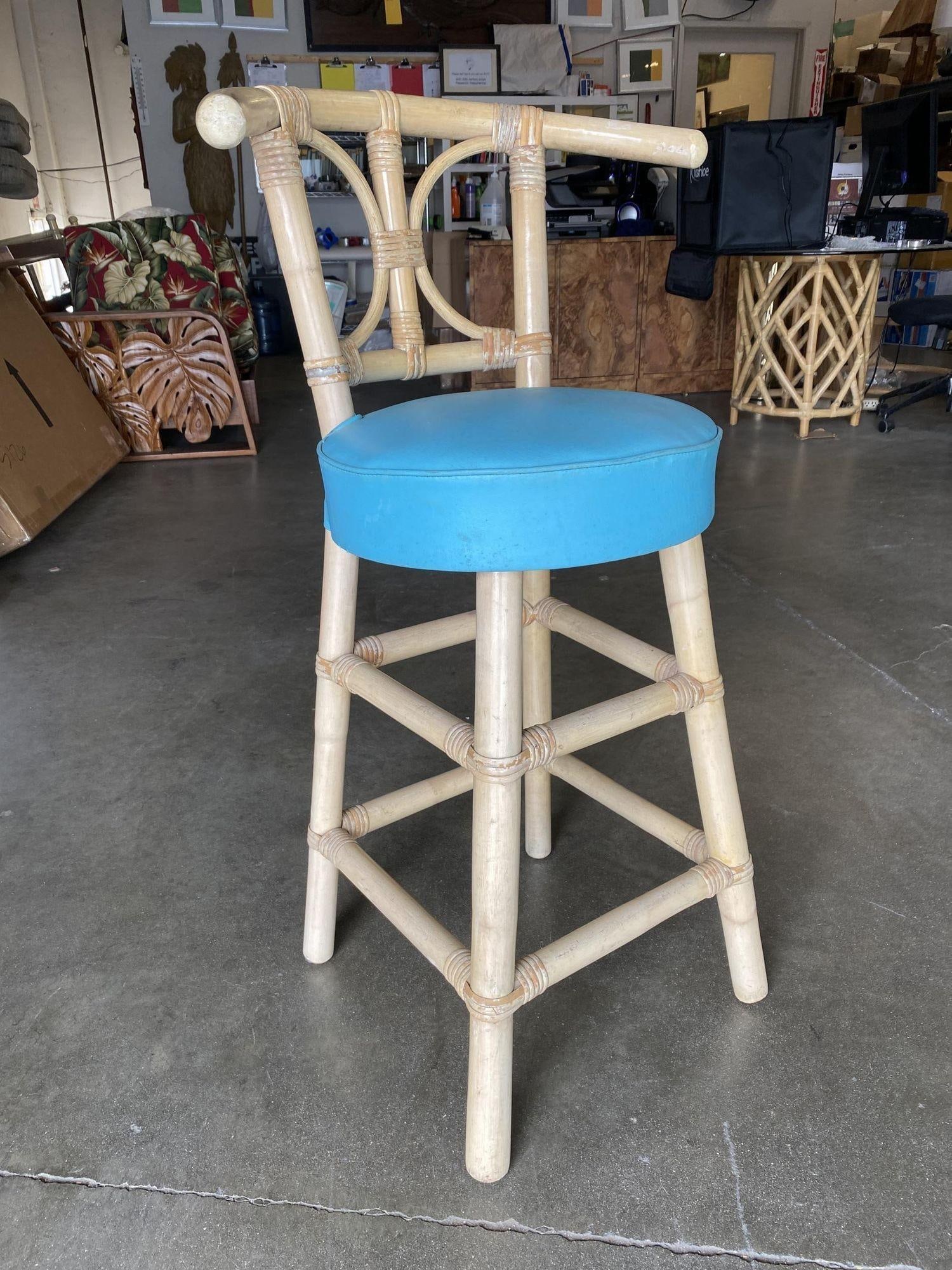 Restored Rattan Bar Stools with Hour Glass Seat Back, Set of 6 - 14