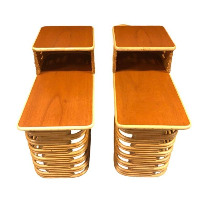 Restored Stacked Rattan & Mahogany Side/Corner Table 3 Piece Set - 19