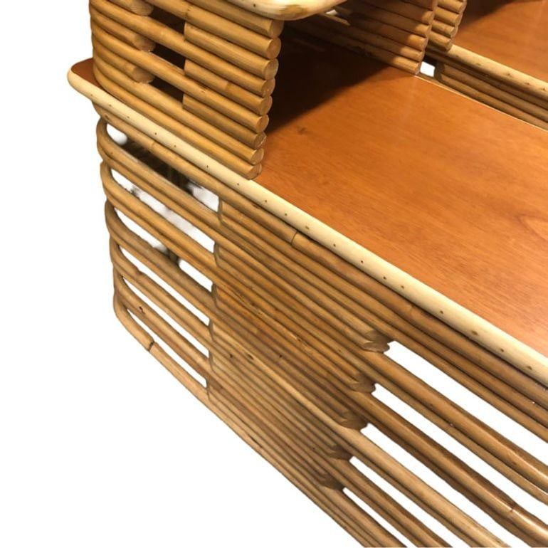 Restored Stacked Rattan & Mahogany Side/Corner Table 3 Piece Set - 5