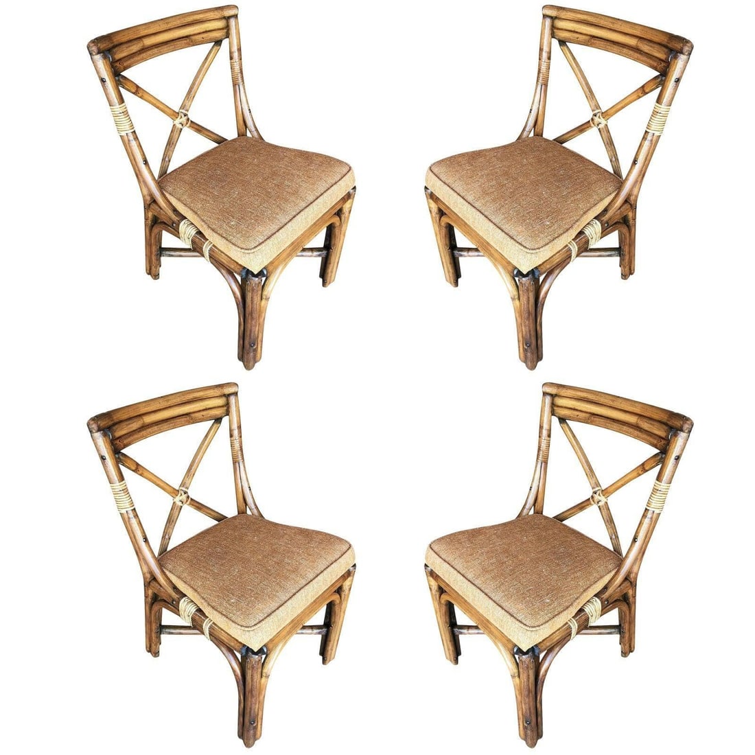 Restored Mid-Century Rattan Dining Side Chairs W/ "X" Back, Set of 4 - 6
