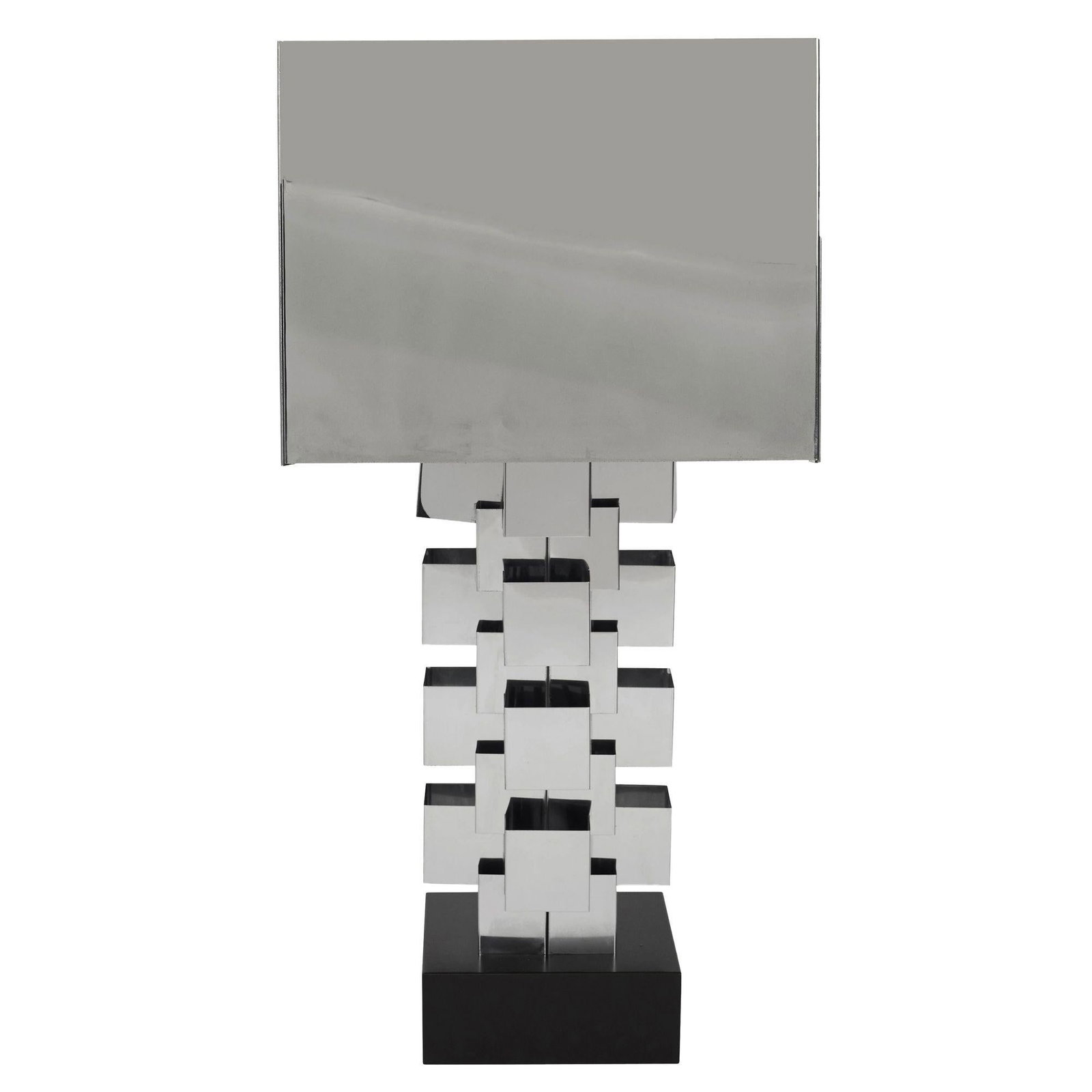 Brutalist Chrome Interlaced Column Sculpture Table Lamp by Curtis Jere, Pair - 3