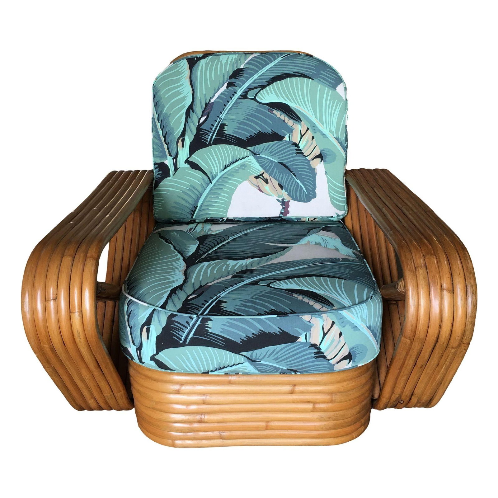 Restored Rattan Six-Strand Square Pretzel Lounge Chair Paul Frankl Style - 2