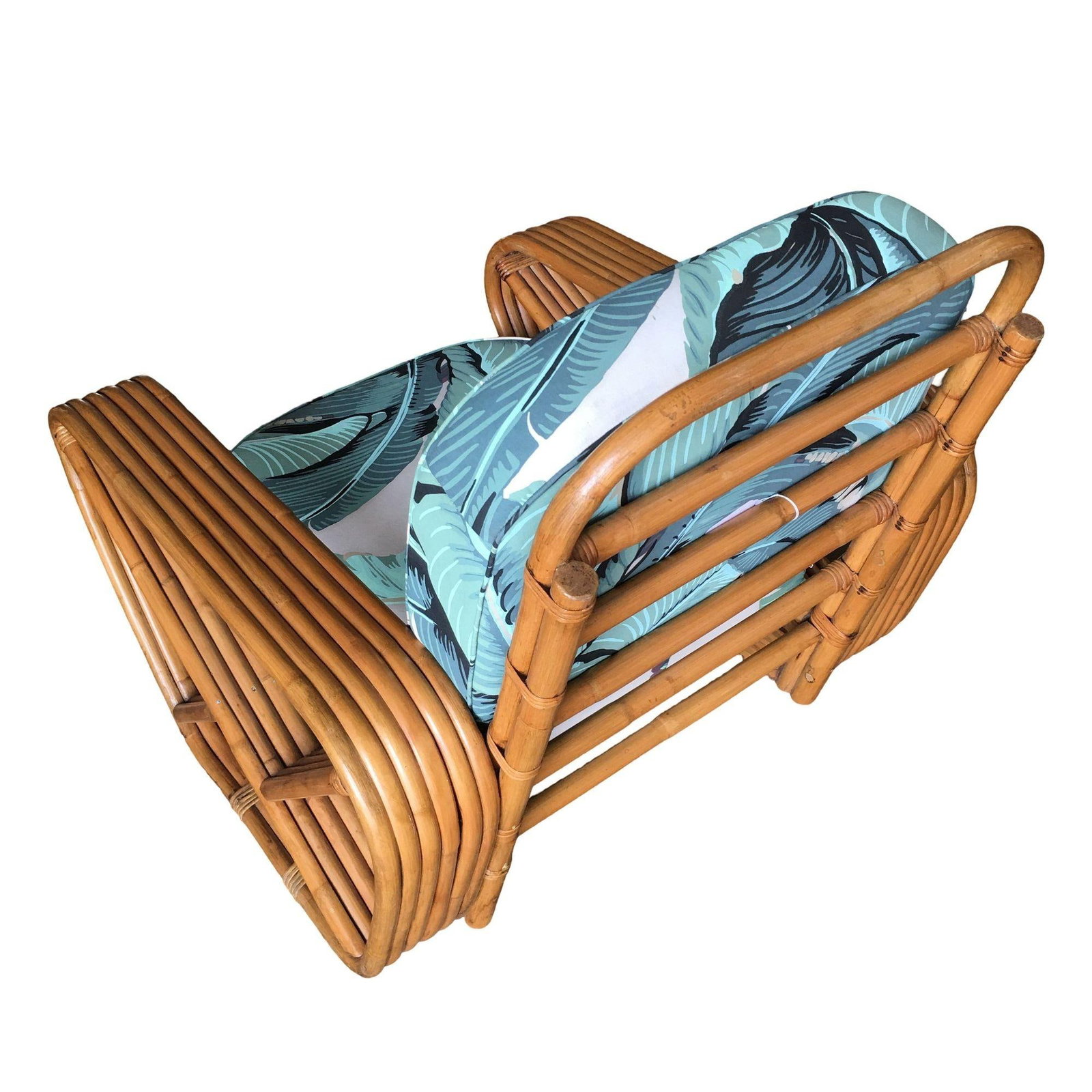 Restored Rattan Six-Strand Square Pretzel Lounge Chair Paul Frankl Style - 5