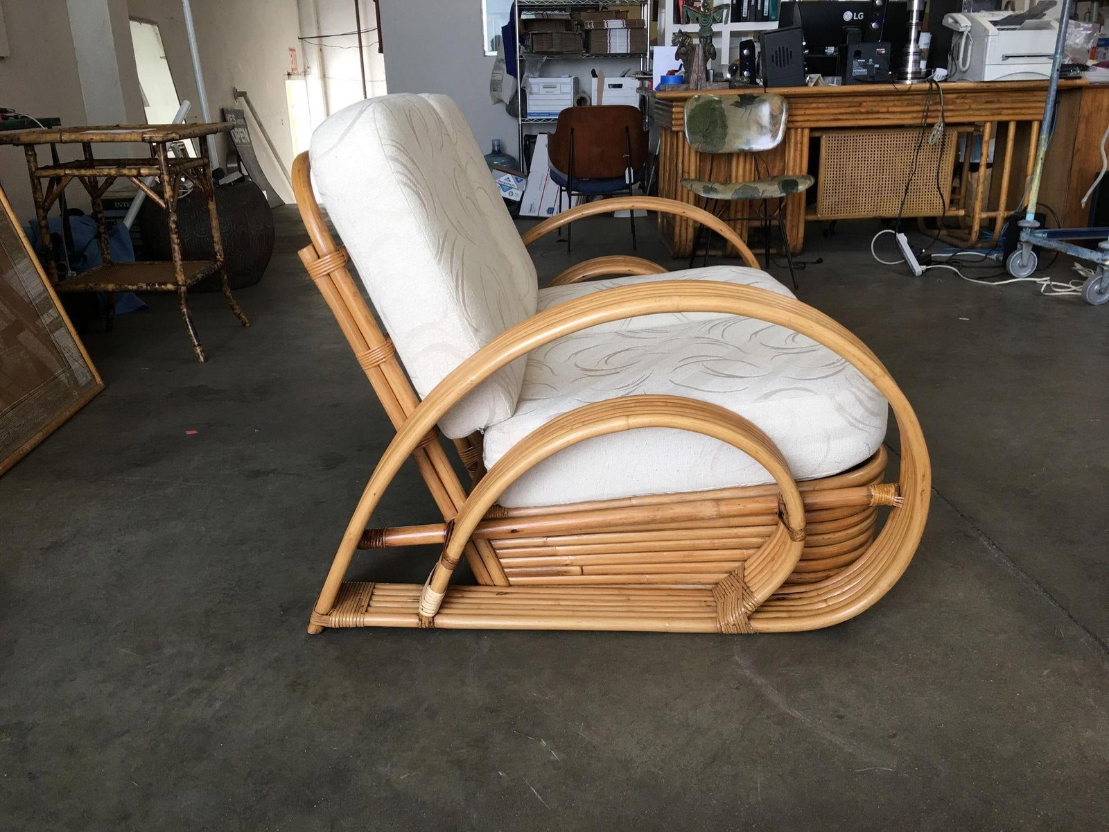 Restored "Double Tear Drop Arm" Rattan Sofa Sectional Settee W/ Stacked Base - 16