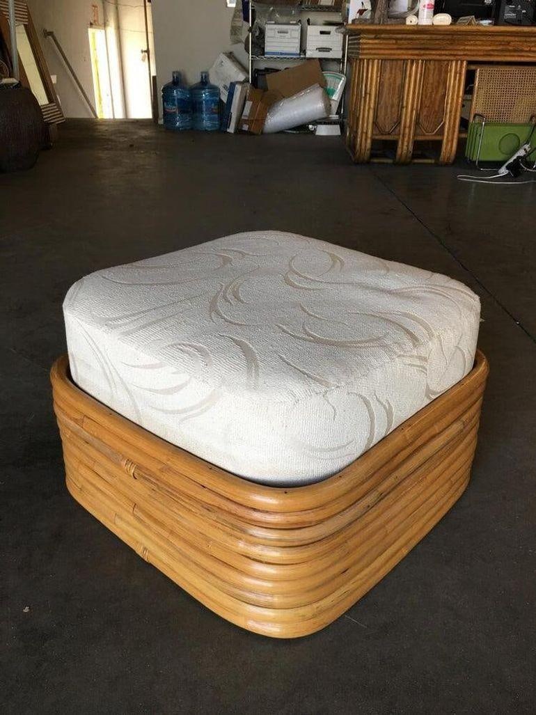 Restored Six-Strand Square Pretzel Rattan Lounge Chair with Ottoman - 15